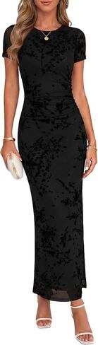 Chunpin Women's 2026 Summer Floral Bodycon Maxi Dress Ruched Mesh Elegant Formal Cocktail Wedding Guest Party Dresses in Saudi Arabia