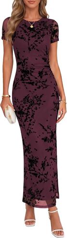 Chunpin Women's 2026 Summer Floral Bodycon Maxi Dress Ruched Mesh Elegant Formal Cocktail Wedding Guest Party Dresses in Saudi Arabia