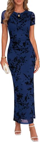Chunpin Women's 2026 Summer Floral Bodycon Maxi Dress Ruched Mesh Elegant Formal Cocktail Wedding Guest Party Dresses in Saudi Arabia