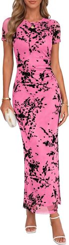 Chunpin Women's 2026 Summer Floral Bodycon Maxi Dress Ruched Mesh Elegant Formal Cocktail Wedding Guest Party Dresses in Saudi Arabia