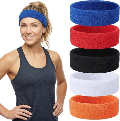5 Pack Sport Sweat Headbands for Men Women, Elastic Sweatbands Sports Hair Band for Running Basketball Football Exercise Gym Outdoor Activities (Colorful) in Kuwait