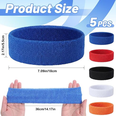 5 Pack Sport Sweat Headbands for Men Women, Elastic Sweatbands Sports Hair Band for Running Basketball Football Exercise Gym Outdoor Activities (Colorful) in Kuwait