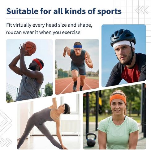 5 Pack Sport Sweat Headbands for Men Women, Elastic Sweatbands Sports Hair Band for Running Basketball Football Exercise Gym Outdoor Activities (Colorful) in Kuwait