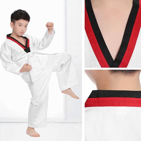 Kids White Karate Uniform, Kids White Taekwondo Uniform TKD Costumes Clothing Karate Judo Taekwondo Dobok Clothes in Kuwait