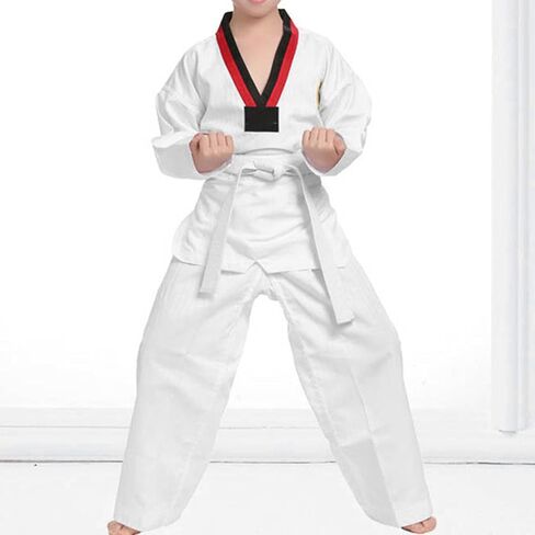 Kids White Karate Uniform, Kids White Taekwondo Uniform TKD Costumes Clothing Karate Judo Taekwondo Dobok Clothes in Kuwait