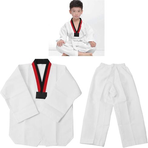 Kids White Karate Uniform, Kids White Taekwondo Uniform TKD Costumes Clothing Karate Judo Taekwondo Dobok Clothes in Kuwait