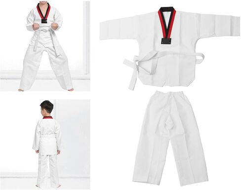 Kids White Karate Uniform, Kids White Taekwondo Uniform TKD Costumes Clothing Karate Judo Taekwondo Dobok Clothes in Kuwait