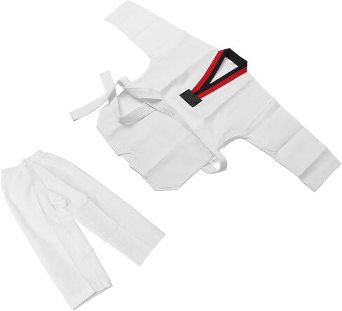 Kids Karate Uniform, White Taekwondo Uniform, Cotton Karate Suit with Black Red Collar, Ideal for Training & Competition Beginners and Professionals in Kuwait