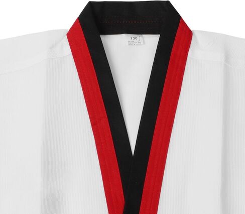 Kids Karate Uniform, White Taekwondo Uniform, Cotton Karate Suit with Black Red Collar, Ideal for Training & Competition Beginners and Professionals in Kuwait