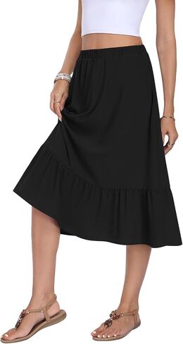 Women's High Waist Tiered Skirt Midi Flowy A-Line Casual Skirts Below Knee with Pockets in Saudi Arabia
