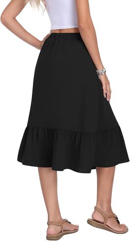 Women's High Waist Tiered Skirt Midi Flowy A-Line Casual Skirts Below Knee with Pockets in Saudi Arabia
