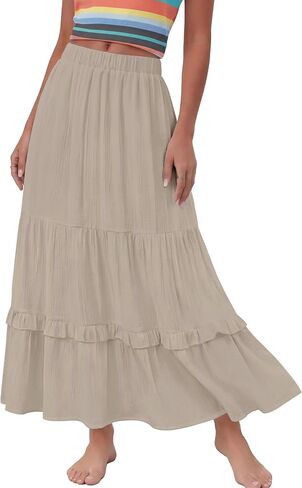 Annebouti 2026 Spring Summer Elastic Waisted Ruffle Long Skirt Flowy Tiered A-Line Maxi Skirts for Women in Saudi Arabia