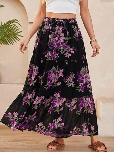 DJT FASHION Womens Boho Maxi Skirt Chiffon Flowy A Line Tiered Casual Long Skirts with Pockets for Summer Beach Vacation in Saudi Arabia