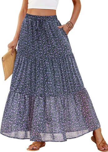 DJT FASHION Womens Boho Maxi Skirt Chiffon Flowy A Line Tiered Casual Long Skirts with Pockets for Summer Beach Vacation in Saudi Arabia