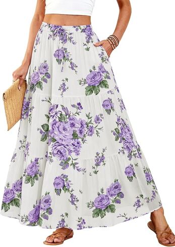 DJT FASHION Womens Boho Maxi Skirt Chiffon Flowy A Line Tiered Casual Long Skirts with Pockets for Summer Beach Vacation in Saudi Arabia