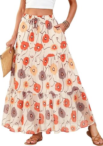 DJT FASHION Womens Boho Maxi Skirt Chiffon Flowy A Line Tiered Casual Long Skirts with Pockets for Summer Beach Vacation in Saudi Arabia