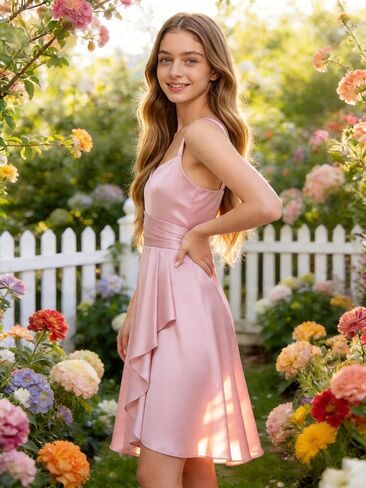 TAISHAN Junior Bridesmaid Dresses Short Satin Flower Girl Dress Spaghetti Strap Ruffle Formal Prom Party Dress for Girls in Saudi Arabia