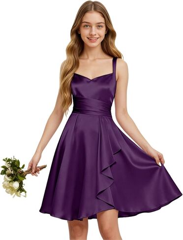 TAISHAN Junior Bridesmaid Dresses Short Satin Flower Girl Dress Spaghetti Strap Ruffle Formal Prom Party Dress for Girls in Saudi Arabia