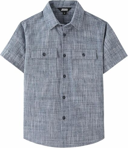 قميص JOGAL Boys Chambray بأزرار سفلية وأكمام قصيرة، قمصان قطنية كاجوال مع جيب على الصدر in Kuwait