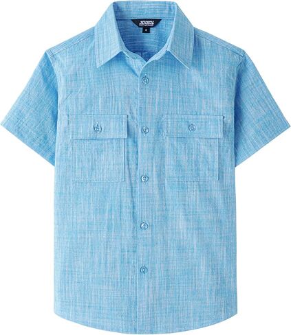 قميص JOGAL Boys Chambray بأزرار سفلية وأكمام قصيرة، قمصان قطنية كاجوال مع جيب على الصدر in Kuwait
