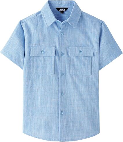قميص JOGAL Boys Chambray بأزرار سفلية وأكمام قصيرة، قمصان قطنية كاجوال مع جيب على الصدر in Kuwait