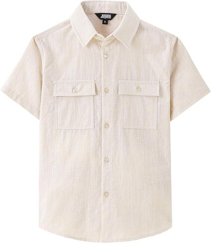 قميص JOGAL Boys Chambray بأزرار سفلية وأكمام قصيرة، قمصان قطنية كاجوال مع جيب على الصدر in Kuwait