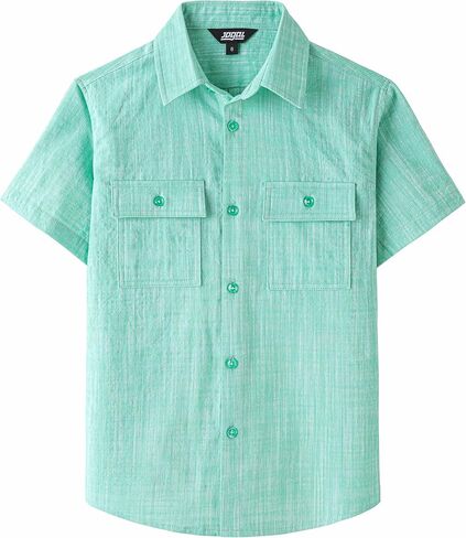 قميص JOGAL Boys Chambray بأزرار سفلية وأكمام قصيرة، قمصان قطنية كاجوال مع جيب على الصدر in Kuwait