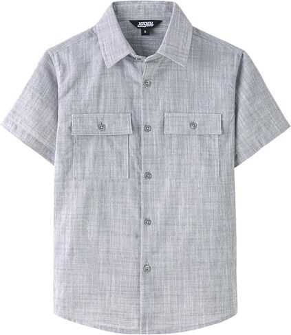 قميص JOGAL Boys Chambray بأزرار سفلية وأكمام قصيرة، قمصان قطنية كاجوال مع جيب على الصدر in Kuwait