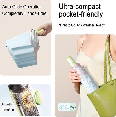 Automatic Umbrella - Rounded Corner Safety Design, Telescopic Compact Folding, Ultra-Lightweight Travel Umbrella for Women & Men, Instant Auto Open/Close, UPF 50+ Sun & Rain Protection in Kuwait