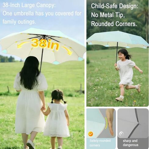 Automatic Umbrella - Rounded Corner Safety Design, Telescopic Compact Folding, Ultra-Lightweight Travel Umbrella for Women & Men, Instant Auto Open/Close, UPF 50+ Sun & Rain Protection in Kuwait