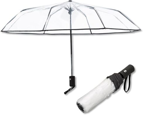 Clear Transparent Automatic Folding Umbrella, Lightweight Portable Windproof Travel Umbrella Auto Open Close Design for Rain Wind Snow, Adult Unisex Use in Saudi Arabia
