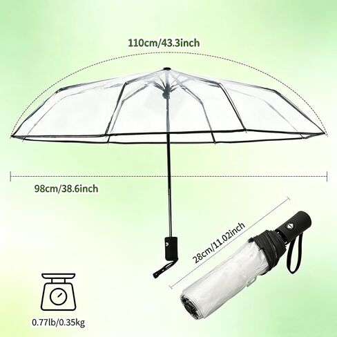 Clear Transparent Automatic Folding Umbrella, Lightweight Portable Windproof Travel Umbrella Auto Open Close Design for Rain Wind Snow, Adult Unisex Use in Saudi Arabia