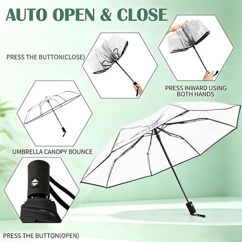 Clear Transparent Automatic Folding Umbrella, Lightweight Portable Windproof Travel Umbrella Auto Open Close Design for Rain Wind Snow, Adult Unisex Use in Saudi Arabia