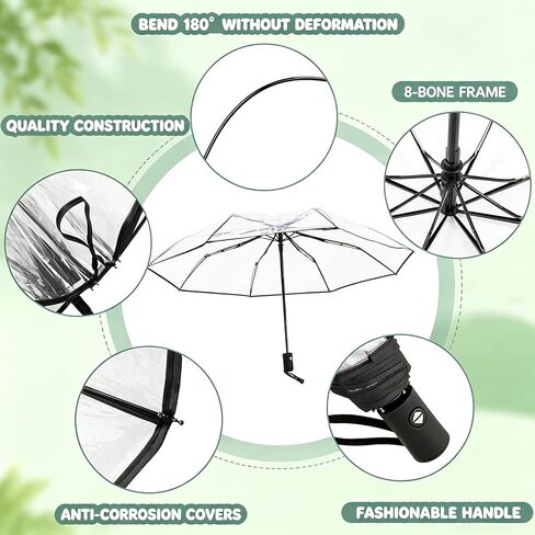 Clear Transparent Automatic Folding Umbrella, Lightweight Portable Windproof Travel Umbrella Auto Open Close Design for Rain Wind Snow, Adult Unisex Use in Saudi Arabia