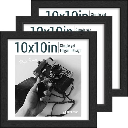 إطار صور مقاس 5×7 مكون من 3 قطع - حبيبات خشبية سوداء، خشب صلب وزجاج مقسى عالي الدقة، عرض طاولة أو تعليق على الحائط in Kuwait