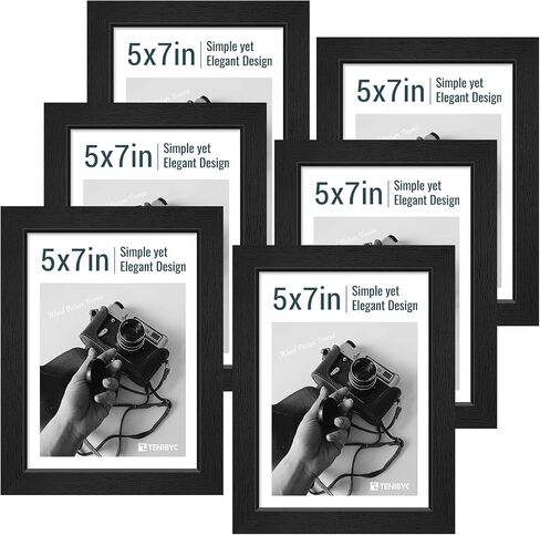 إطار صور مقاس 5×7 مكون من 3 قطع - حبيبات خشبية سوداء، خشب صلب وزجاج مقسى عالي الدقة، عرض طاولة أو تعليق على الحائط in Kuwait