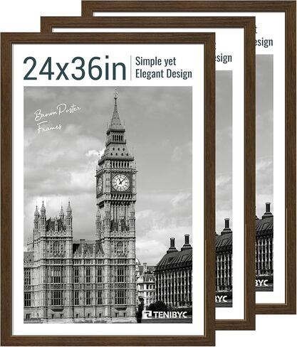 إطار صور مقاس 5×7 مكون من 3 قطع - حبيبات خشبية سوداء، خشب صلب وزجاج مقسى عالي الدقة، عرض طاولة أو تعليق على الحائط in Kuwait