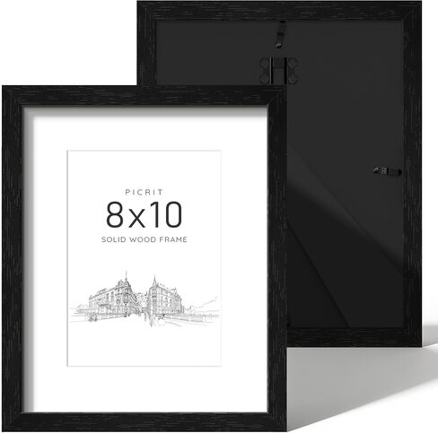 Picrit 8x10 Picture Frame Set of 2, Solid Wood and Black Backboard, Displays 5x7 with Mat or 8 x 10 Without Mat, Tabletop & Wall Mounted, Multi-Piece Wall Gallery Photo Frames for Home Decor, Black Wood Grain in Saudi Arabia