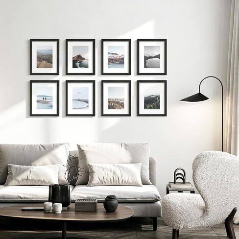 Picrit 8x10 Picture Frame Set of 2, Solid Wood and Black Backboard, Displays 5x7 with Mat or 8 x 10 Without Mat, Tabletop & Wall Mounted, Multi-Piece Wall Gallery Photo Frames for Home Decor, Black Wood Grain in Saudi Arabia