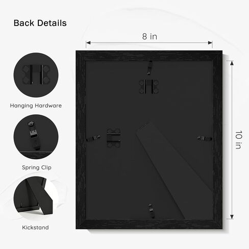 Picrit 8x10 Picture Frame Set of 2, Solid Wood and Black Backboard, Displays 5x7 with Mat or 8 x 10 Without Mat, Tabletop & Wall Mounted, Multi-Piece Wall Gallery Photo Frames for Home Decor, Black Wood Grain in Saudi Arabia