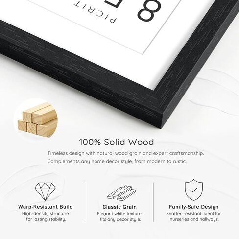 Picrit 8x10 Picture Frame Set of 2, Solid Wood and Black Backboard, Displays 5x7 with Mat or 8 x 10 Without Mat, Tabletop & Wall Mounted, Multi-Piece Wall Gallery Photo Frames for Home Decor, Black Wood Grain in Saudi Arabia