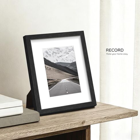 Picrit 8x10 Picture Frame Set of 2, Solid Wood and Black Backboard, Displays 5x7 with Mat or 8 x 10 Without Mat, Tabletop & Wall Mounted, Multi-Piece Wall Gallery Photo Frames for Home Decor, Black Wood Grain in Saudi Arabia