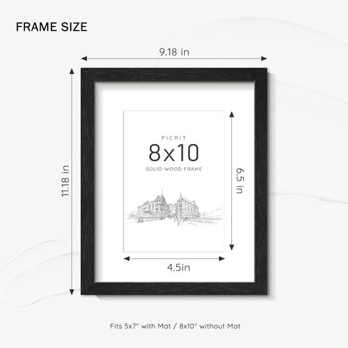 Picrit 8x10 Picture Frame Set of 2, Solid Wood and Black Backboard, Displays 5x7 with Mat or 8 x 10 Without Mat, Tabletop & Wall Mounted, Multi-Piece Wall Gallery Photo Frames for Home Decor, Black Wood Grain in Saudi Arabia