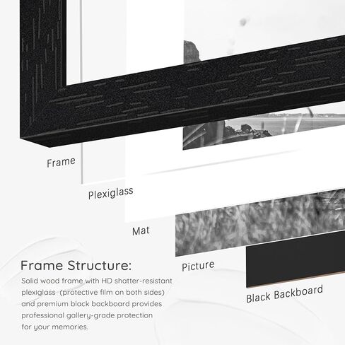Picrit 8x10 Picture Frame Set of 2, Solid Wood and Black Backboard, Displays 5x7 with Mat or 8 x 10 Without Mat, Tabletop & Wall Mounted, Multi-Piece Wall Gallery Photo Frames for Home Decor, Black Wood Grain in Saudi Arabia