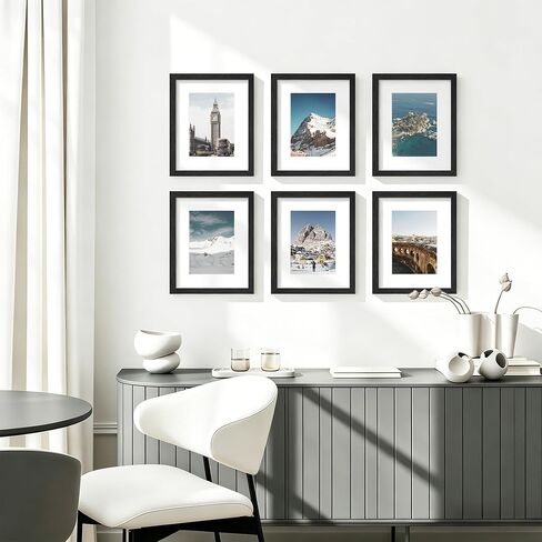 Picrit 8x10 Picture Frame Set of 2, Solid Wood and Black Backboard, Displays 5x7 with Mat or 8 x 10 Without Mat, Tabletop & Wall Mounted, Multi-Piece Wall Gallery Photo Frames for Home Decor, Black Wood Grain in Saudi Arabia