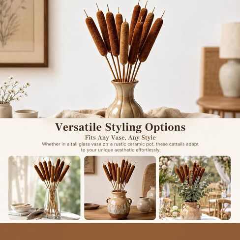 RAINFLOW Natural Dried Cattails – 13.8 Inch Cattail Dried Flowers,15 PCS Brown Bulrush Plants for DIY Floral Arrangements, Wedding Centerpieces, Fall Home Decor and Craft Supplies in Kuwait