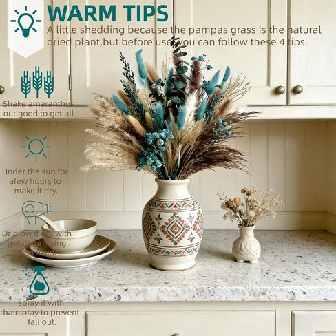 Turquoise Dired Pampas Grass Decor 17" Fluffy Real Teal Blue Dired Flowers with Bunny Tail Baby Breath Eucalyptus for Boho Vase Filler Table Centerpieces Home Rustic Farmhouse Decor in Saudi Arabia