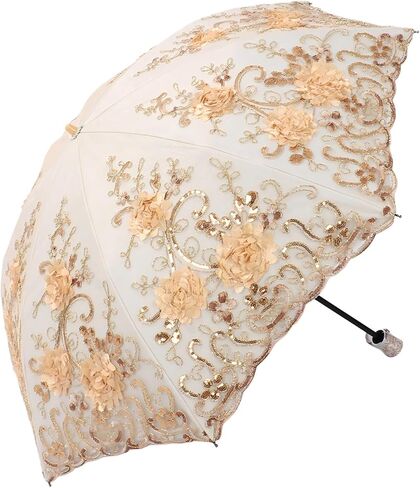 MizHome Lace Parasol Double-Layer UV Protection Compact Folding Umbrella Handmade in Saudi Arabia