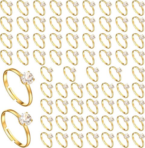Yolev 72pcs Fake Rings Gold Diamond Fake Engagement Wedding Rings Bridal Shower Game Ring Adjustable Diamond Ring for Wedding Table Decorations Party Favors Cupcake Toppers in Kuwait