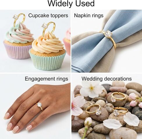 Yolev 72pcs Fake Rings Gold Diamond Fake Engagement Wedding Rings Bridal Shower Game Ring Adjustable Diamond Ring for Wedding Table Decorations Party Favors Cupcake Toppers in Kuwait